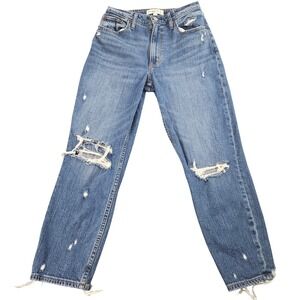Abercrombie & Fitch Mom Jeans Womens 27/4R Blue Distressed Curve Love High Rise